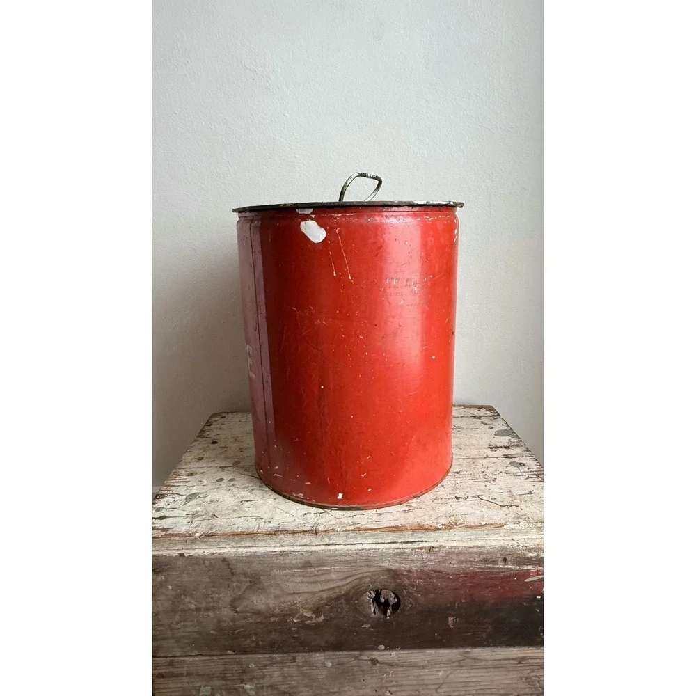 Vintage Red Metal Gasoline Can Rustic Industrial Storage Decor